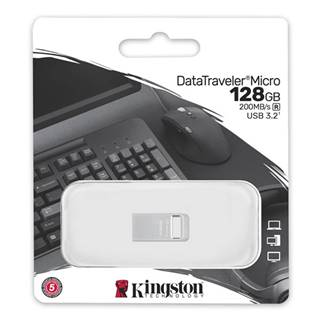 Kingston USB flash disk, USB 3.0, 128GB, DataTraveler Micro G2, strieborný, DTMC3G2/128GB, USB A