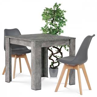 AUTRONIC CERES Jedálenský set 1+2, stôl 80x80 cm, MDF, dekor betón, stolička sivý plast, sivá ekokoža, nohy masív buk, prírodný odtieň
