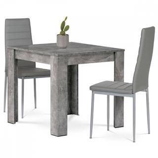 AUTRONIC PLUTO Jedálenský set 1+2, stôl 80x80 cm, MDF, dekor betón, stolička poťah sivá ekokoža, kov, sivý lak