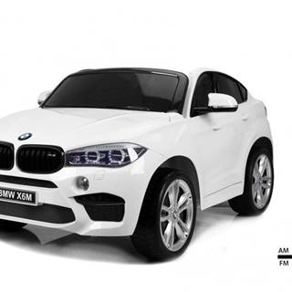 Elektrické autíčko BMW X6 M, 2 miestne, 2x 120 W motor, 12V, elektrická brzda, 2,4 GHz diaľkové ovládanie, otváracie dvere, EVA kolesá, koženkové sedadlo, 2X MOTOR, biele, ORGINAL licencia