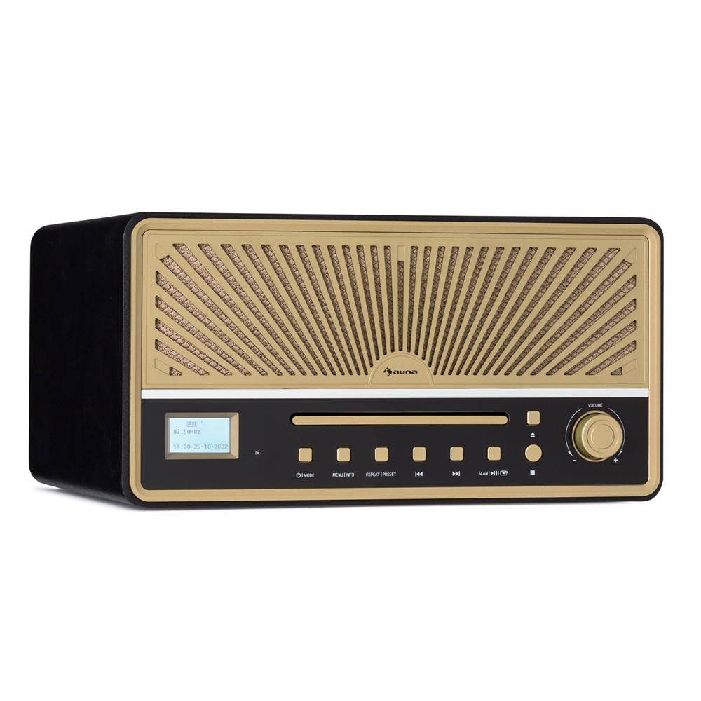 Auna  Glastonbury, DAB CD-rádio, stereo reproduktory, BT, DAB/UWK, MP3, USB, Line-In, značky Auna
