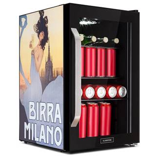 Klarstein  Beersafe 70, Birra Milano Edition, chladnička, 70 litrov, 3 police, panoramatické sklenené dvere, nerezová oceľ, značky Klarstein