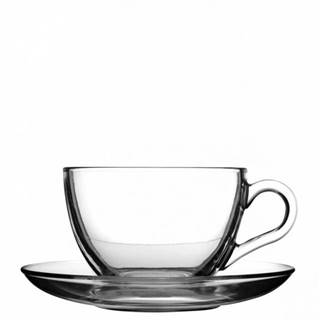 Šálka s podšálkou na čaj, kávu, sklenená, 220 ml, KARLO, 6+6 ks