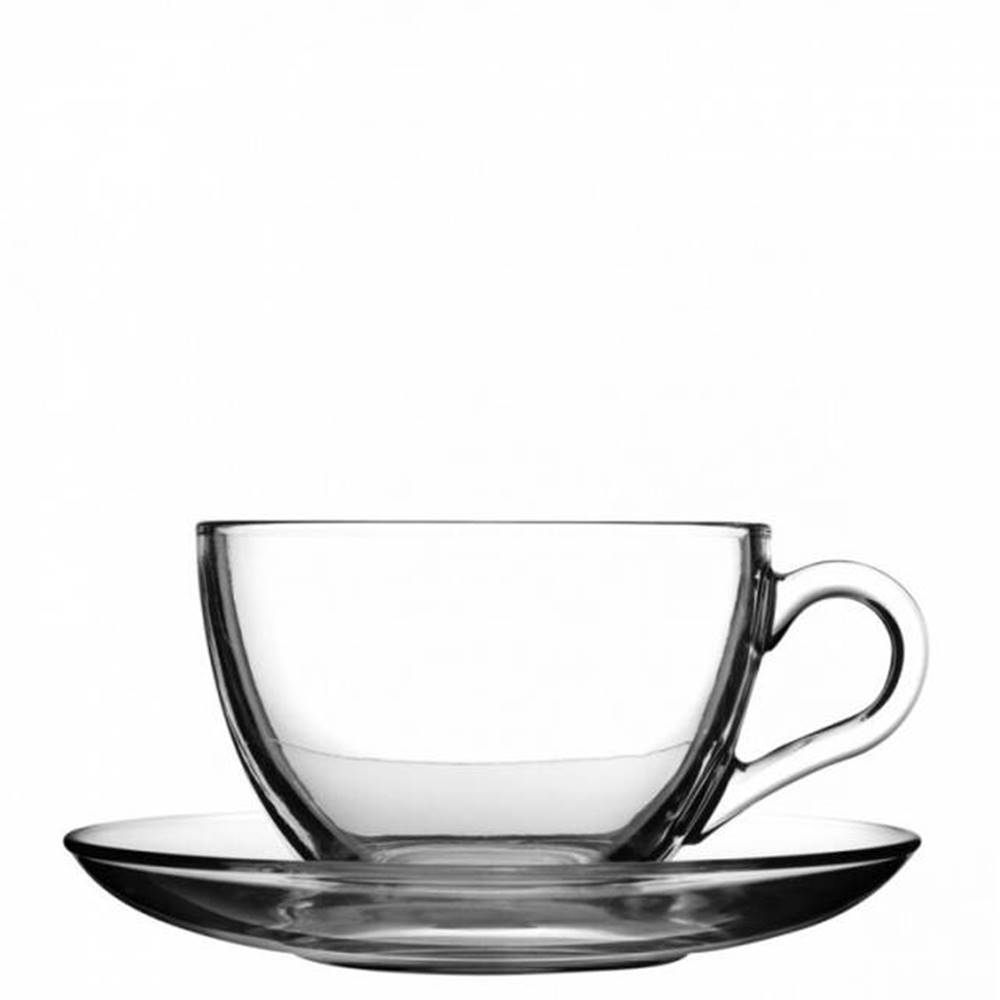 Kinekus Šálka s podšálkou na čaj, kávu, sklenená, 220 ml, KARLO, 6+6 ks, značky Kinekus