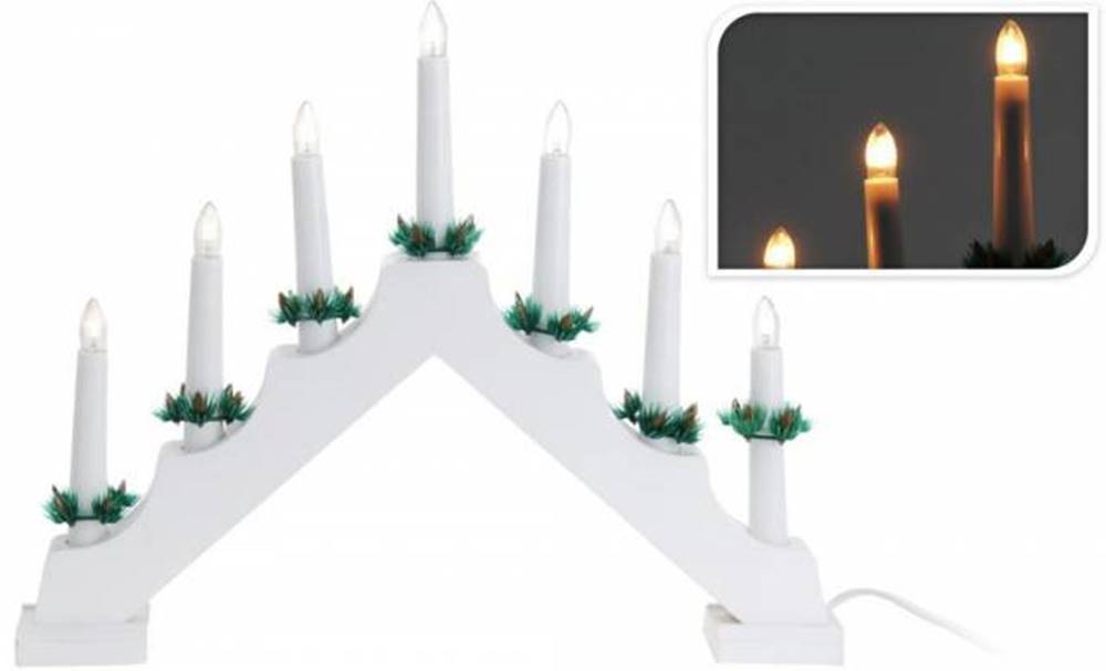 Kinekus Svietnik vianočný LED 7 sviečok drevo, biely, značky Kinekus