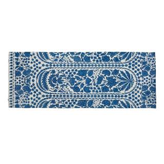 Velvet Atelier Modrý behúň s prímesou bavlny  Blue Flowers, 55 x 135 cm, značky Velvet Atelier