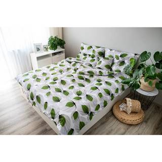 Zeleno-biele bavlnené obliečky Cotton HoGreen Leaf, 140 x 200 cm