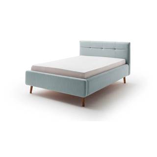 Svetlomodrá čalúnená dvojlôžková posteľ s úložným priestorom s roštom 140x200 cm Lotte - Meise Möbel
