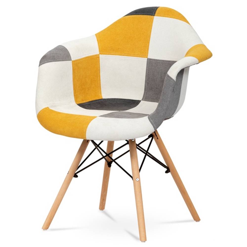 Sconto Jedálenská stolička AVIRA biela/žltá, patchwork, značky Sconto