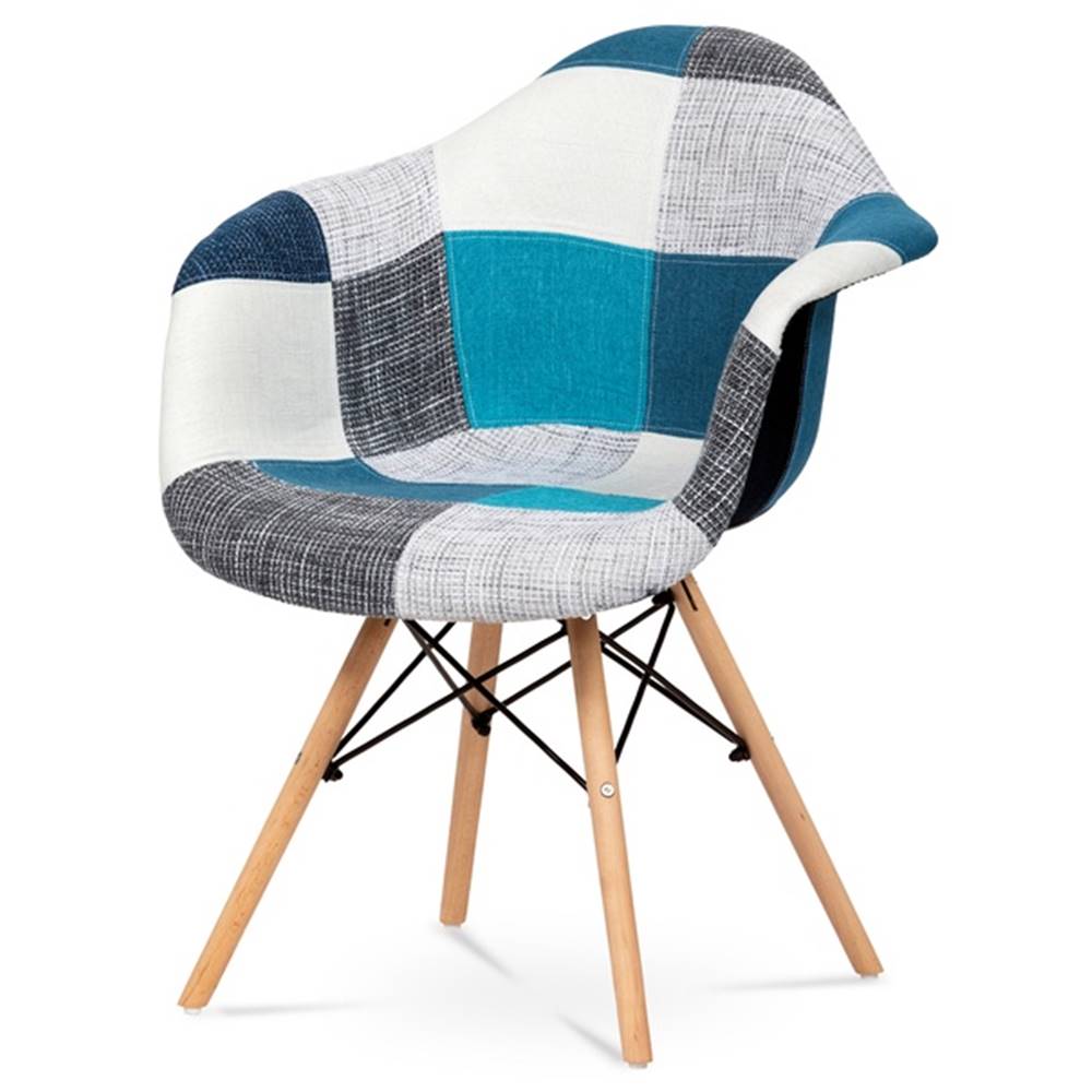 Sconto Jedálenská stolička AVIRA sivá/modrá, patchwork, značky Sconto