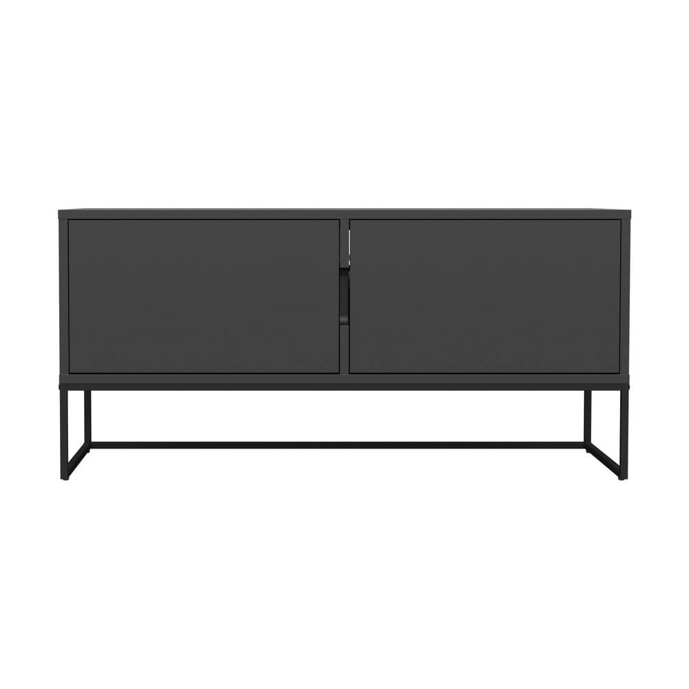 Tenzo Čierny dvojdverový TV stolík s kovovými nohami v čiernej farbe  Lipp, šírka 118 cm, značky Tenzo