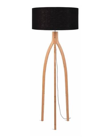 Stojacia lampa s čiernym tienidlom a konštrukciou z bambusu Good&Mojo Annapurna