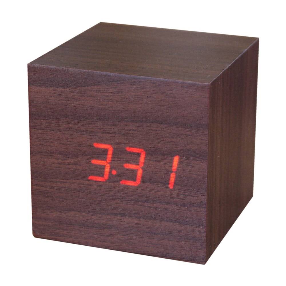 Gingko Tmavohnedý budík s červeným LED displejom  Cube Click Clock, značky Gingko