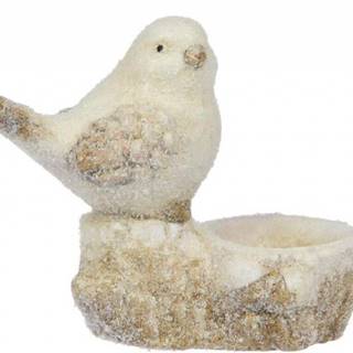 Svietnik postavička vtáčik na pni 12 cm keramika mix