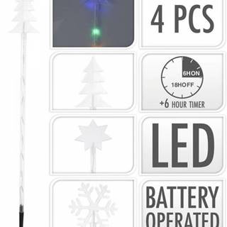 Kinekus Svetlo vianočné zapichovacie 36 LED farebné, 75 cm, 4 ks, s časovačom, baterky, vonkajšie, mix, značky Kinekus