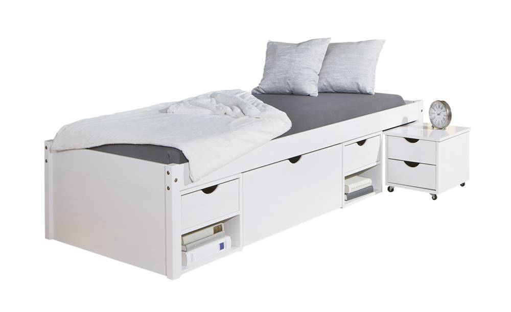 Sconto Posteľ s nočným stolíkom SCALLA biela, 90x200 cm, značky Sconto