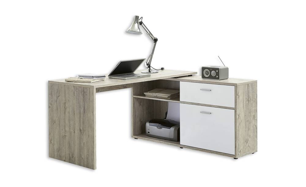 Sconto Písací stôl DIEGO 1 dub pieskový/biela vysoký lesk, značky Sconto